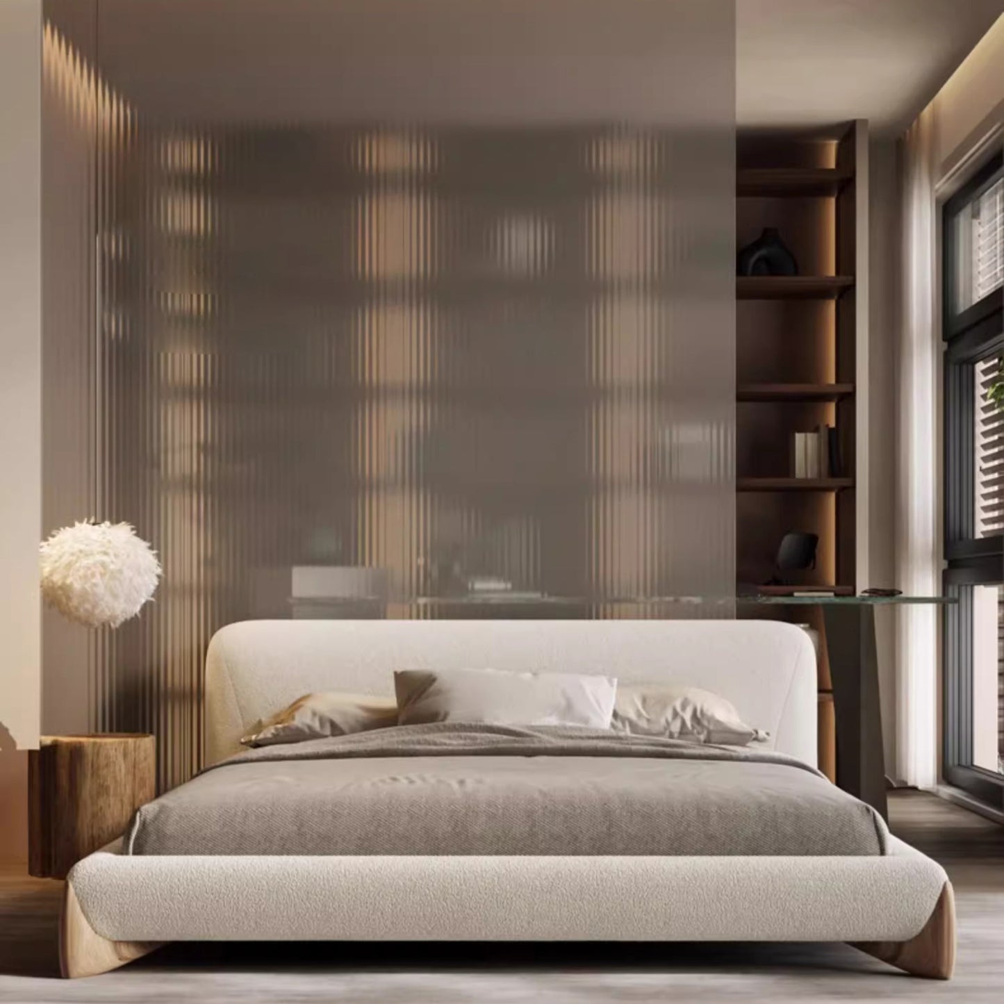 Simple modern design platform headboard queen king full size boucle bed