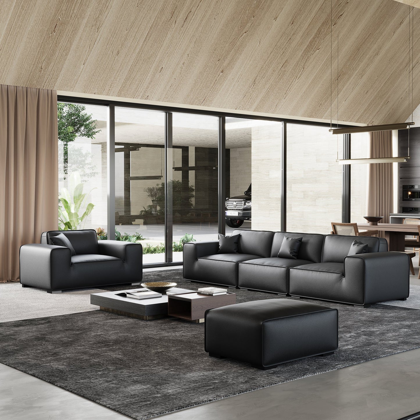 Modern modular natural black leather sofa sets