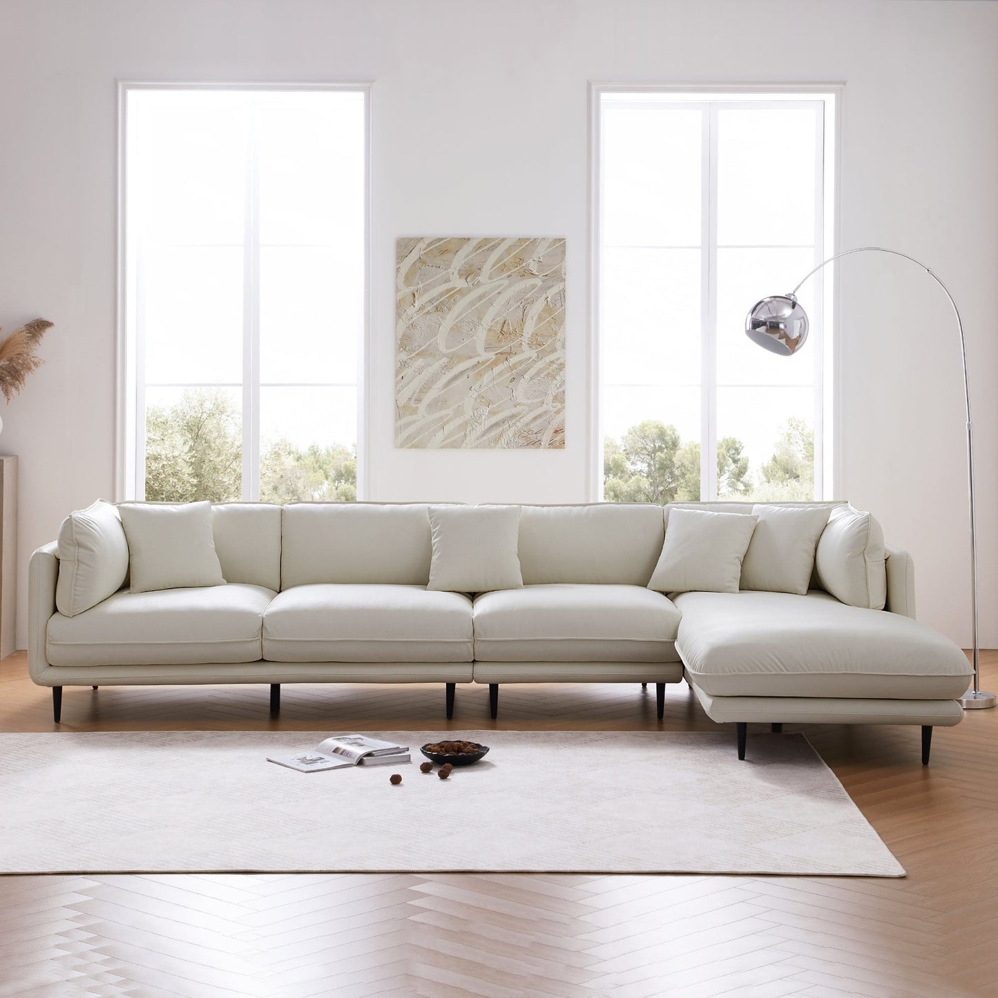 Modern style silicone leather modular L shape sectional sleeper sofa with chaise