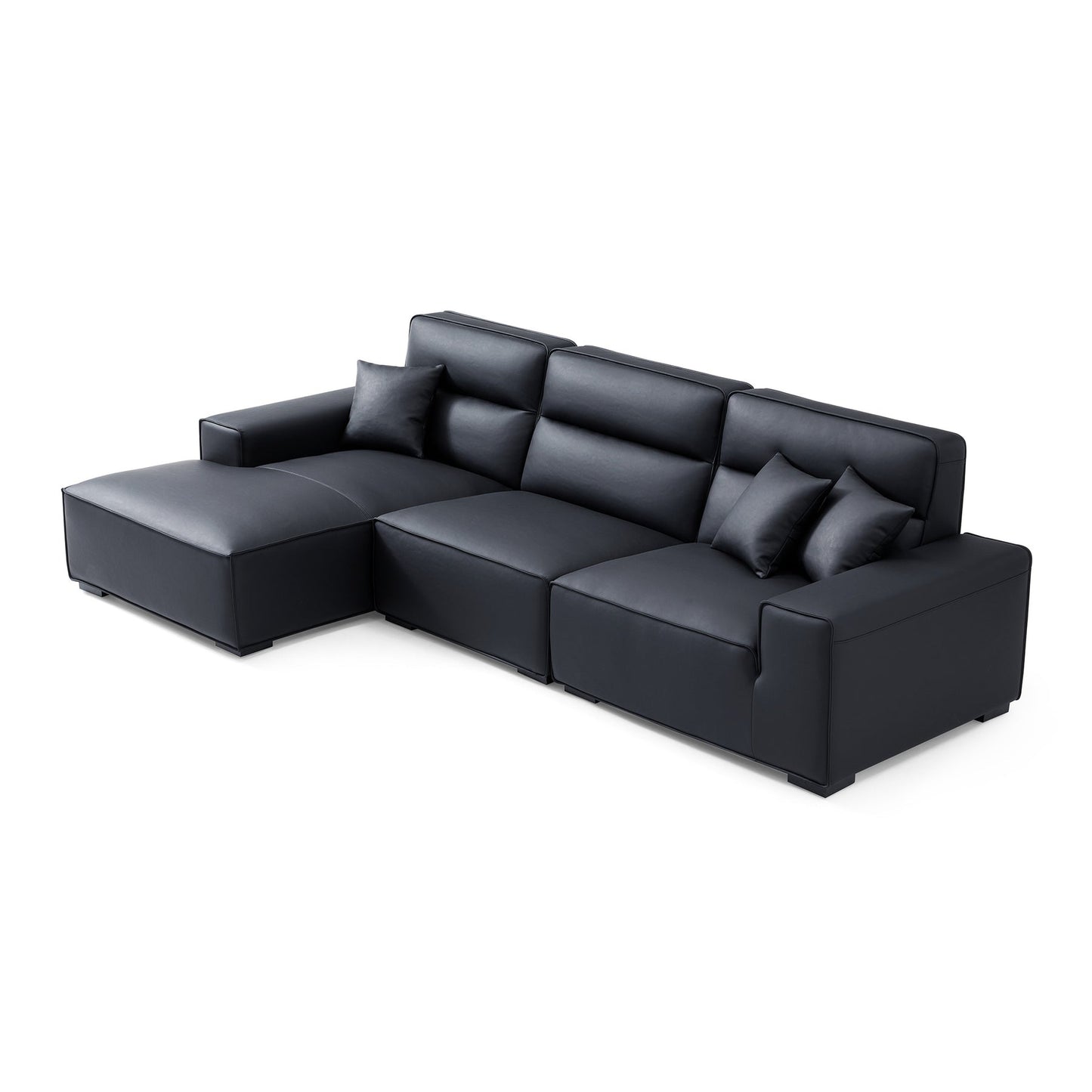 Living room deep seat high back leather sectional sofa with chaise