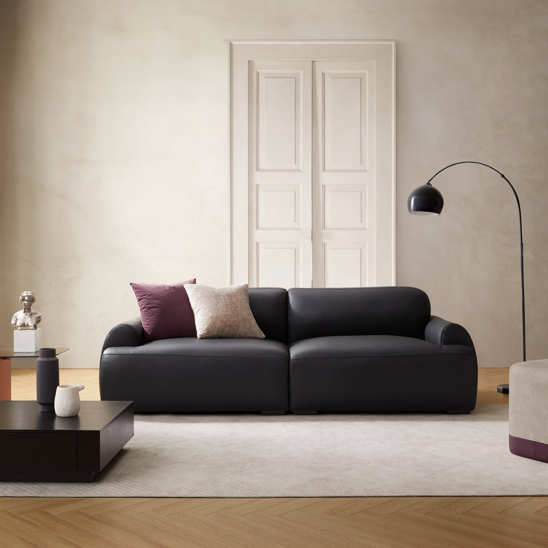 Home furniture office black genuine leather 4 seater sofa
