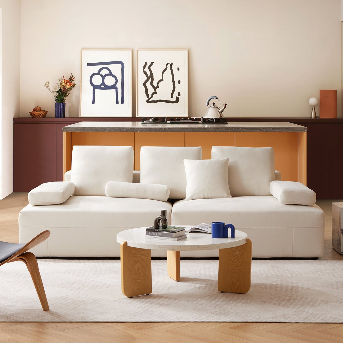 Apartment cloud beige matte fabric couch modular sofa