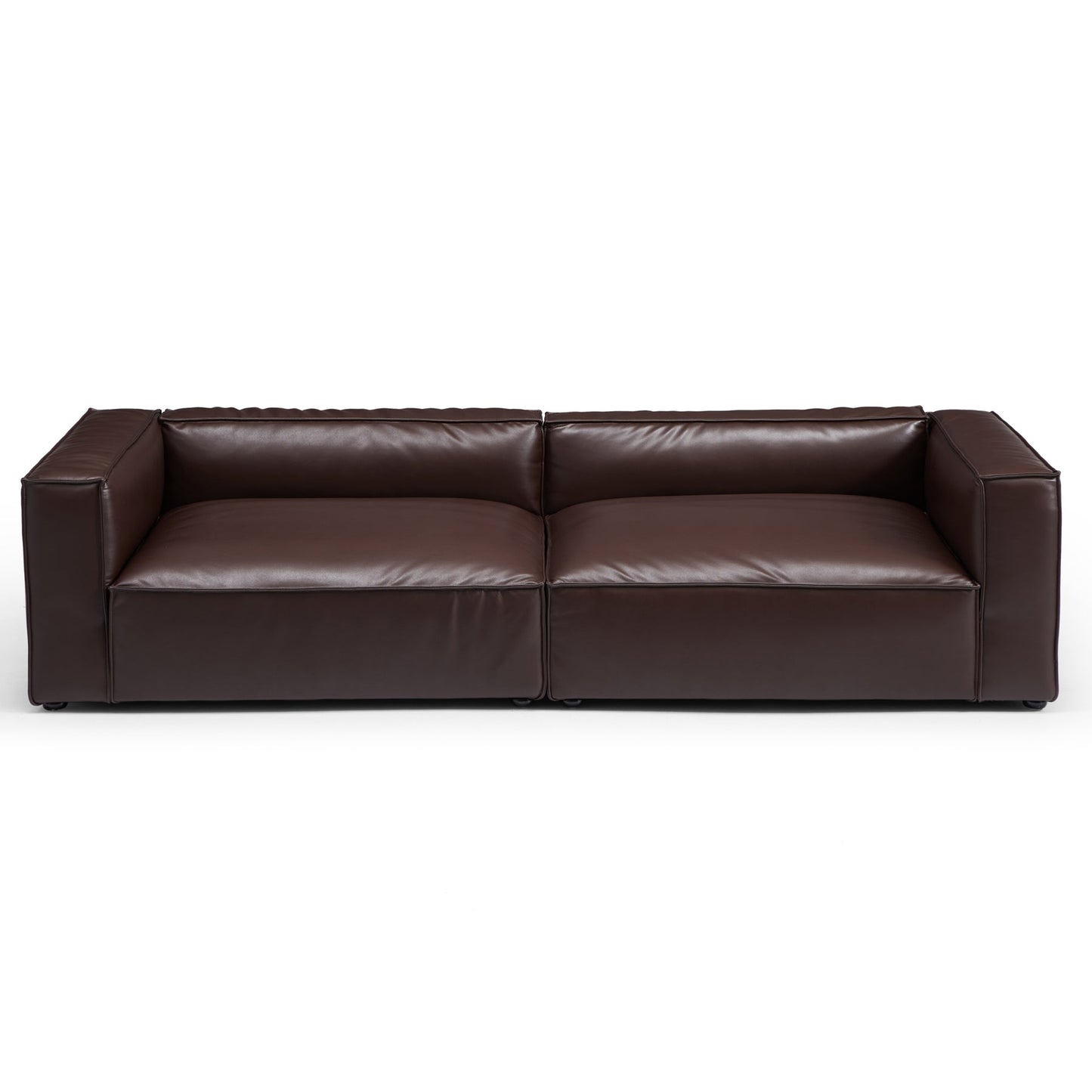 Wooden frame upholstery brown genuine leather double chaise sofa bed