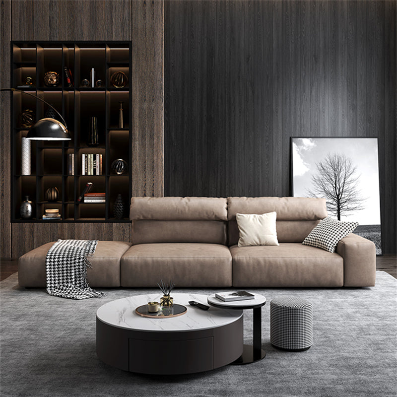 Modern Hi-Tech Fabric Brown Modular Larch Wood Frame Feather Sectional Lounge Sofa