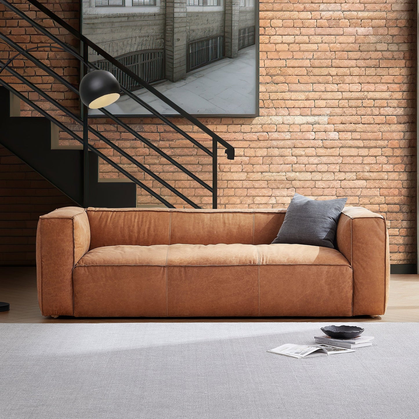 Modern brown top grain leather 3-Seater upholstery sofa