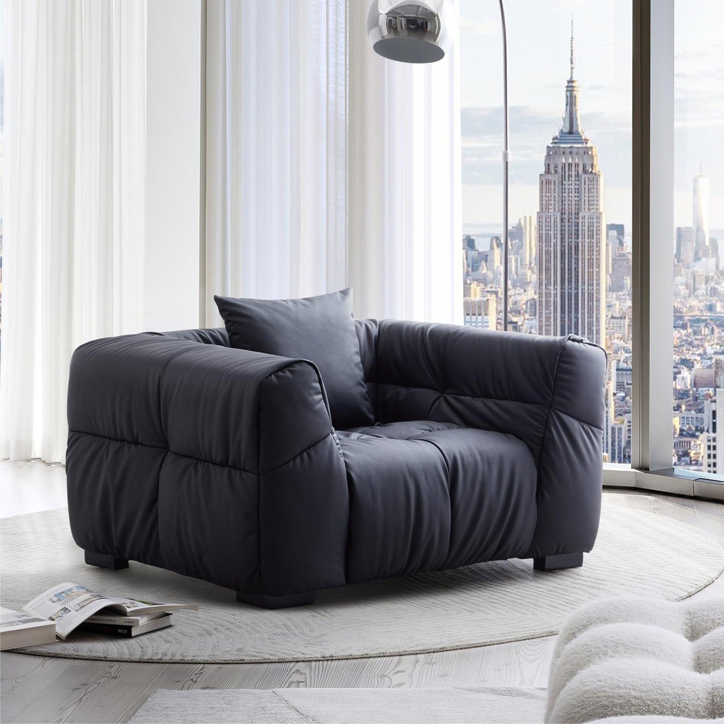 Hi tech fabric black upholstered leisure armchair