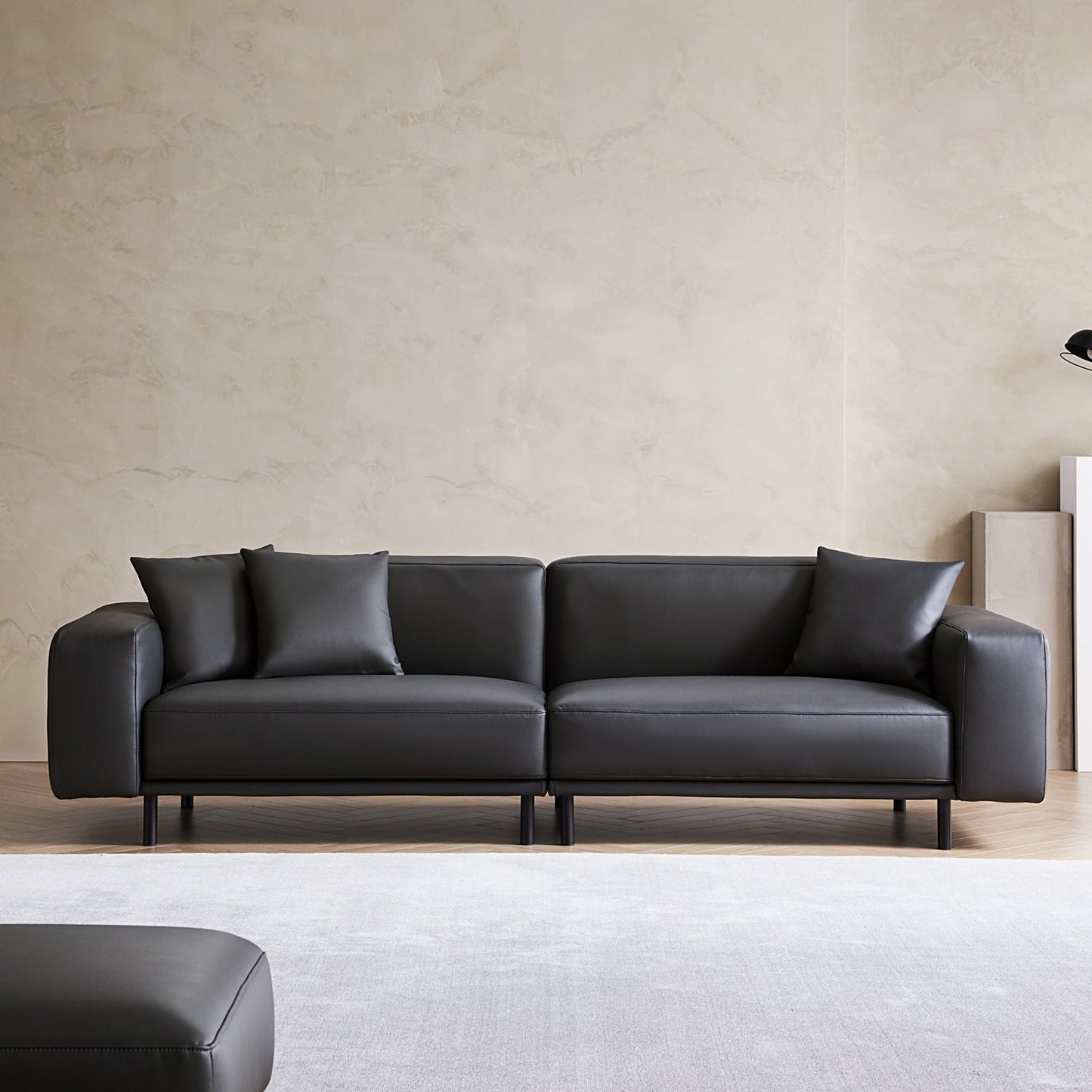 Dark Gray Genuine Leather Modular 4 seater Sofa