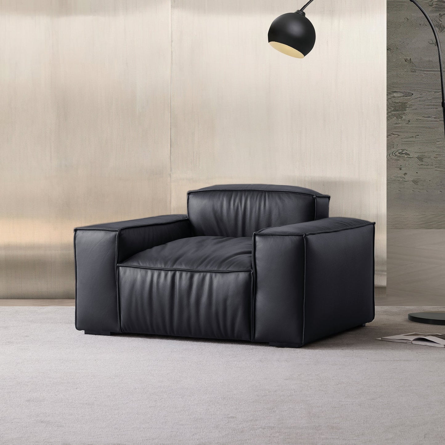 Black leather single sofa leisure chair for living room