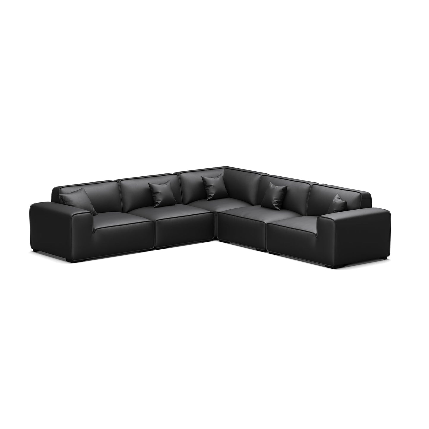 Modern style low arm modular black genuine leather corner sofa