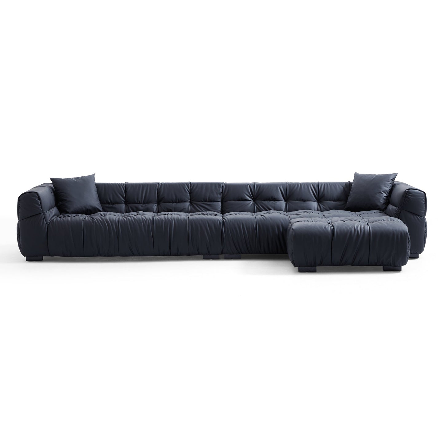 Comfortable puff black hi tech fabric sofa and ottoman