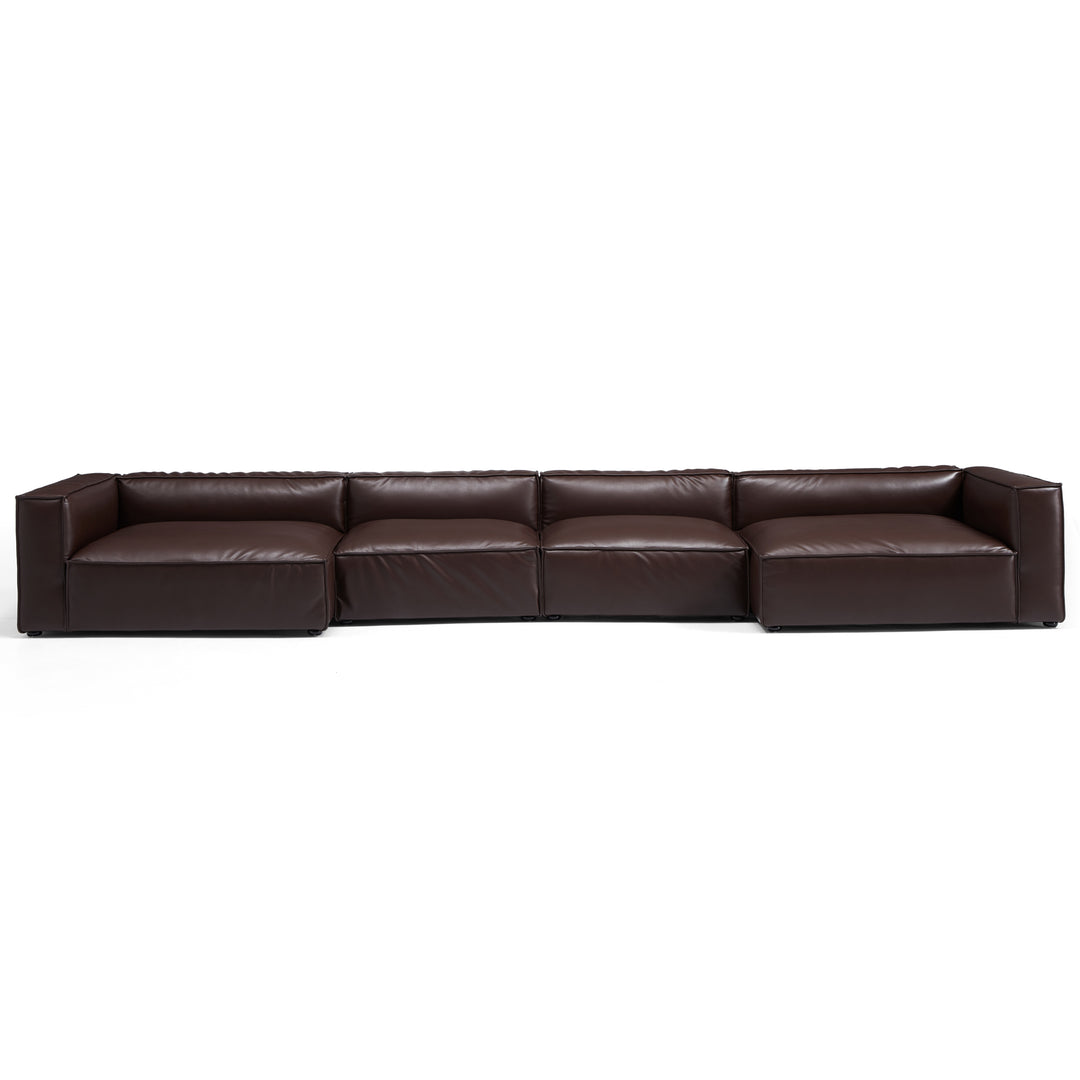 Dark brown real genuine leather sectional u shape sofa