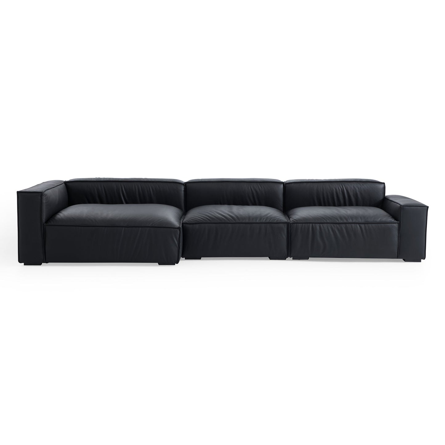 Black genuine leather deep seat living room chaise lounge sofa