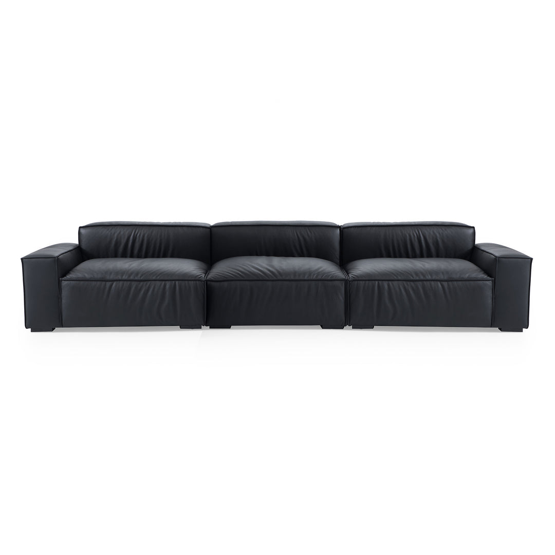 Low back black genuine leather extra large designer sofa