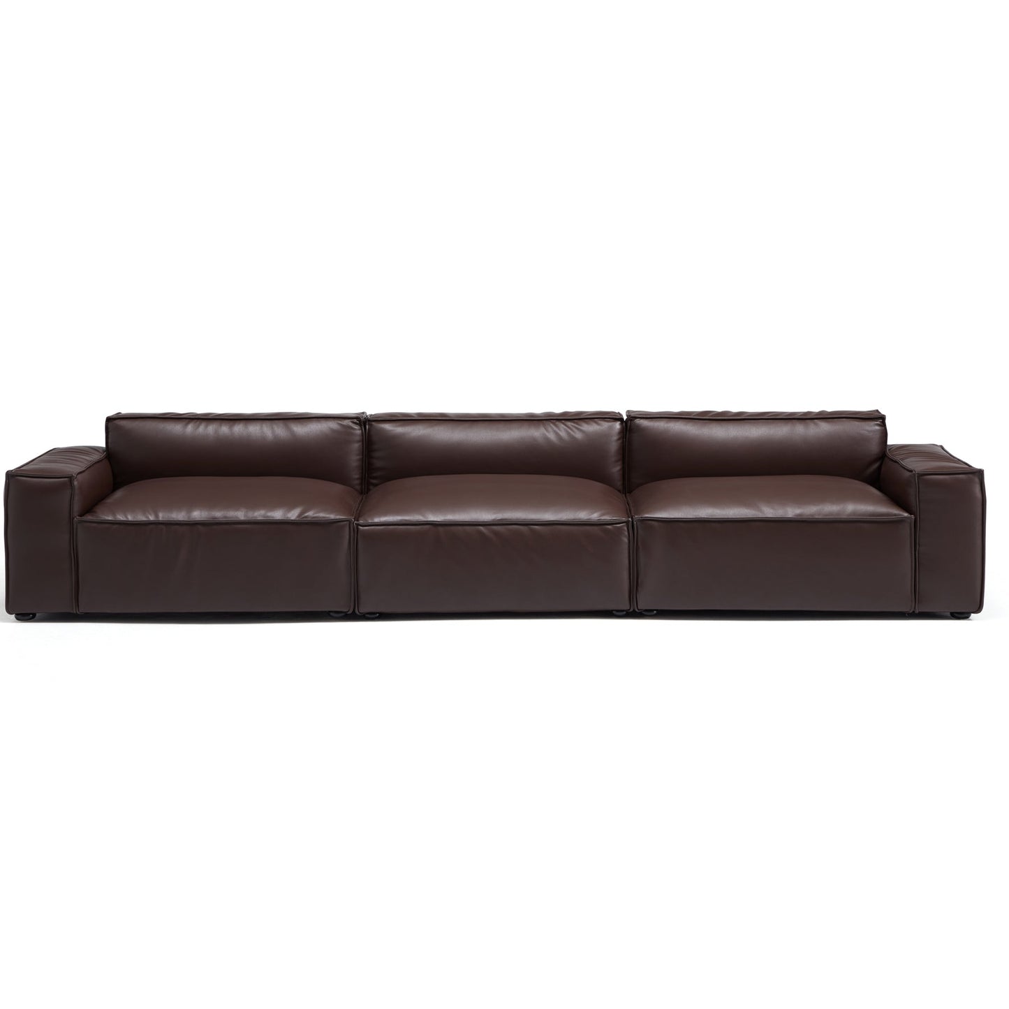 I-Shaped 4-Seater Genuine Leather Modular Sofa with Wide Sofa Cushion