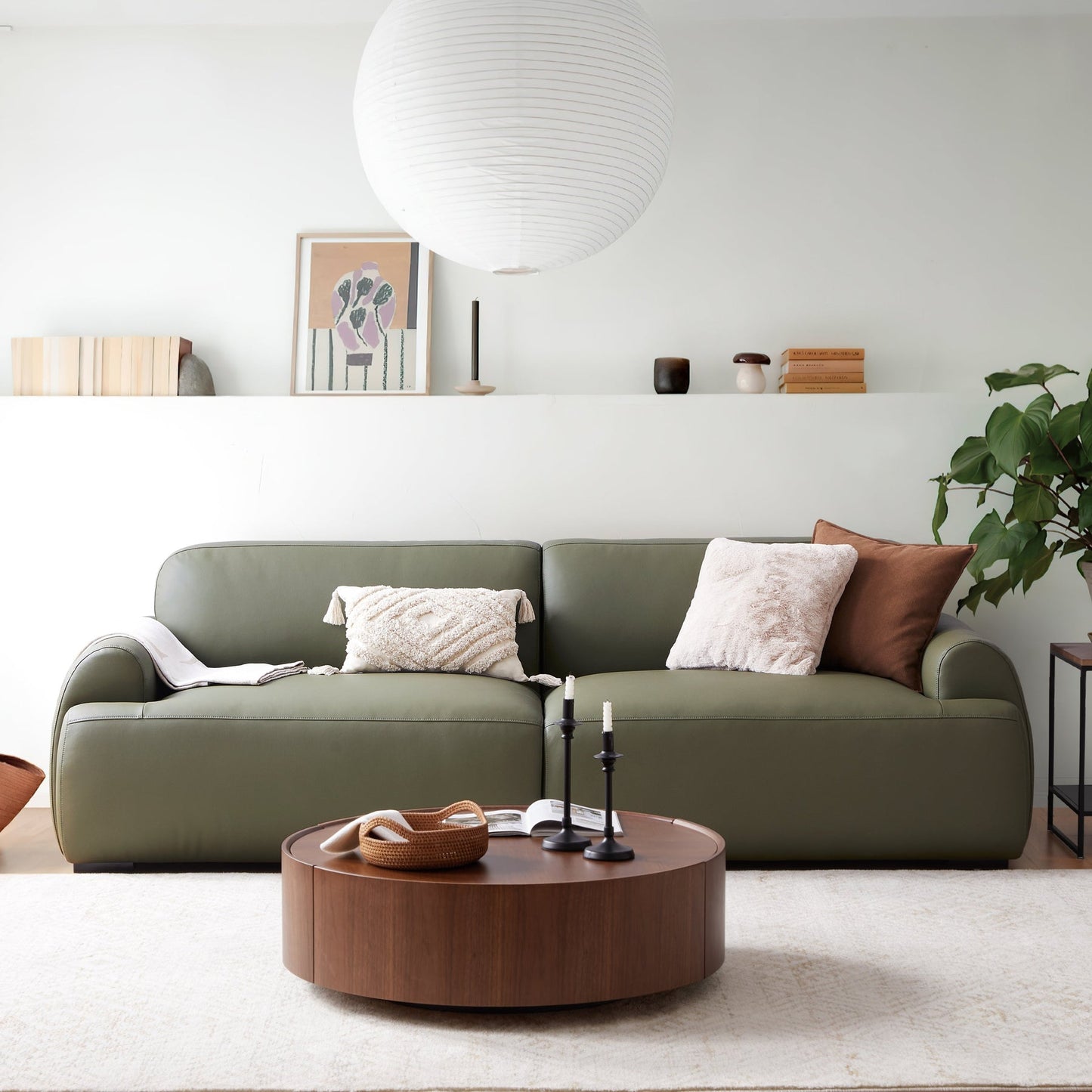 Middle back sponge filled sofa genuine leather cover modular 4 seater sofa olive