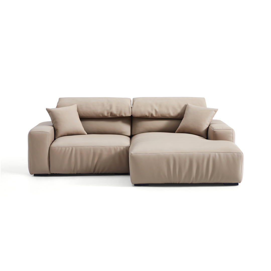 Khaki Genuine Leather Sectional Sofa with Chaise