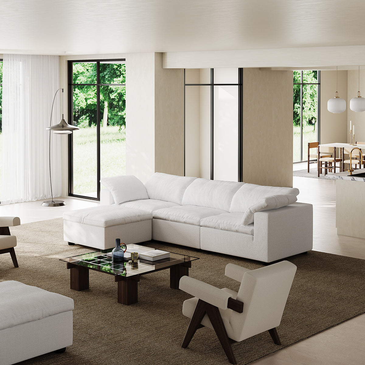 Fabric Upholstered Living Room ModularSofa with Ottoman