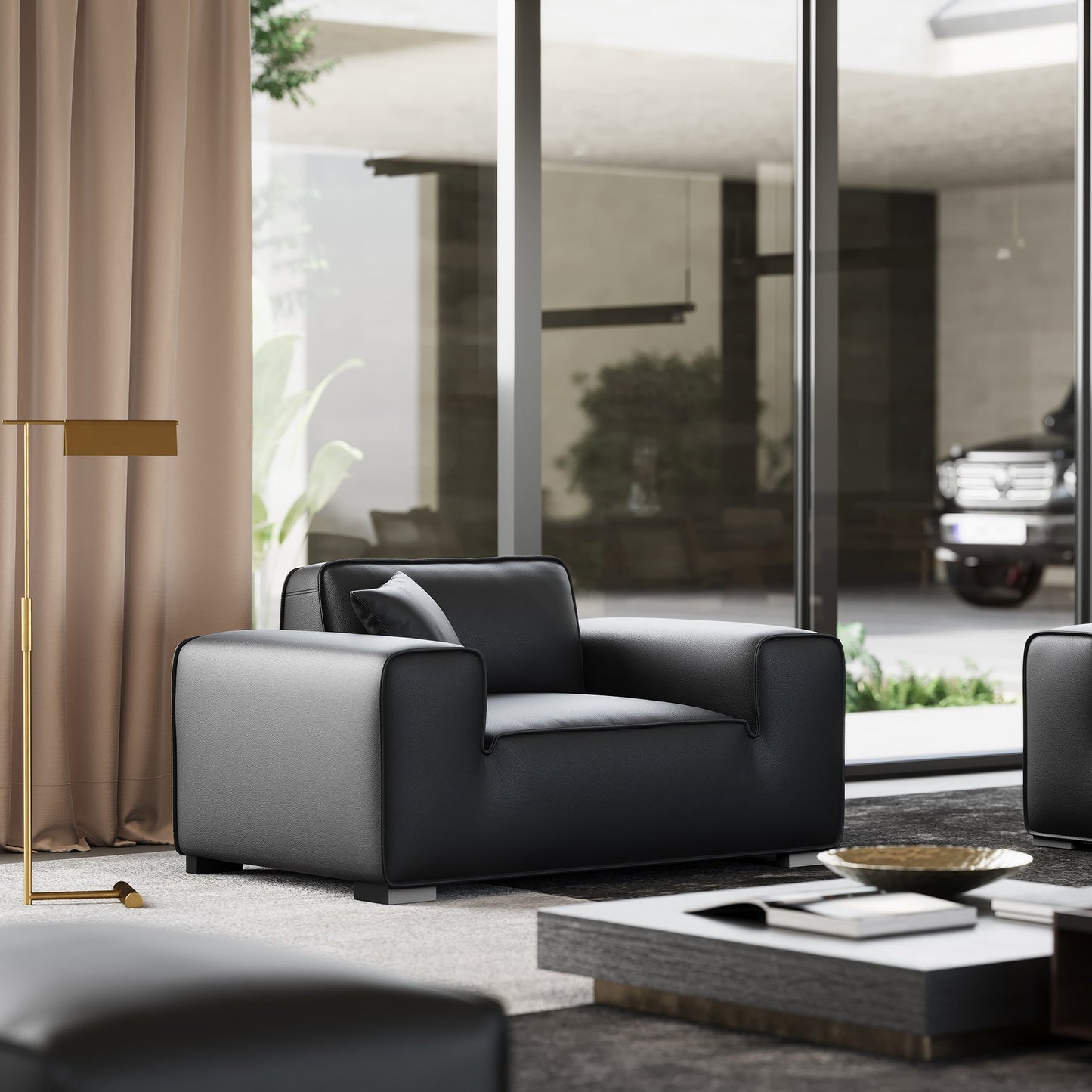 Modern modular natural black leather sofa sets