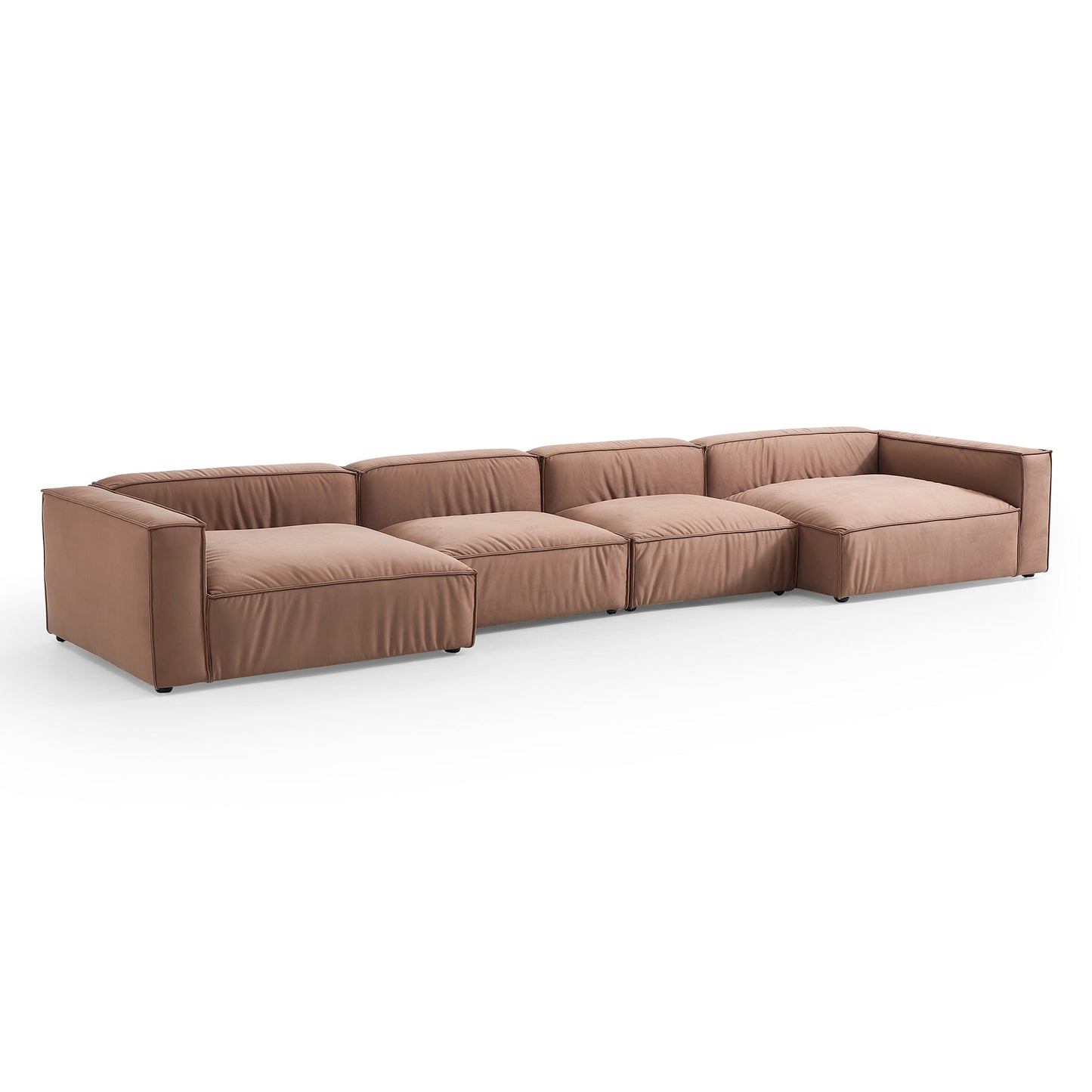 Brown Fabric Modern U-Shaped Sofa Bed Wooden Frame Sofa