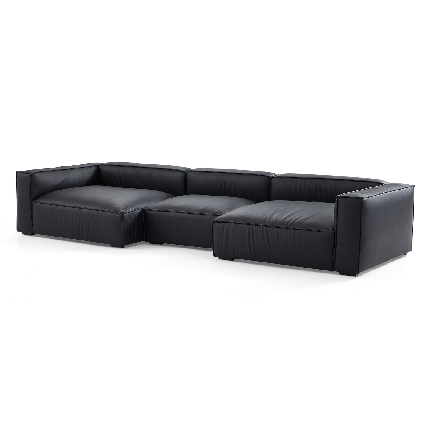 Modern furniture black genuine leather u shape sectional sofa