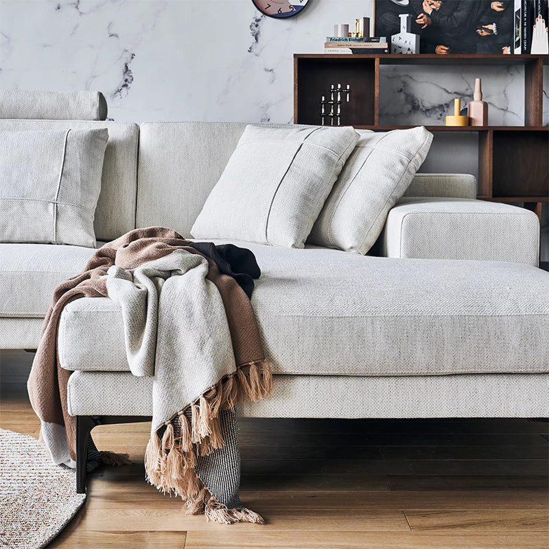 Beige fabric modular L shaped 3 seater sectional sofa