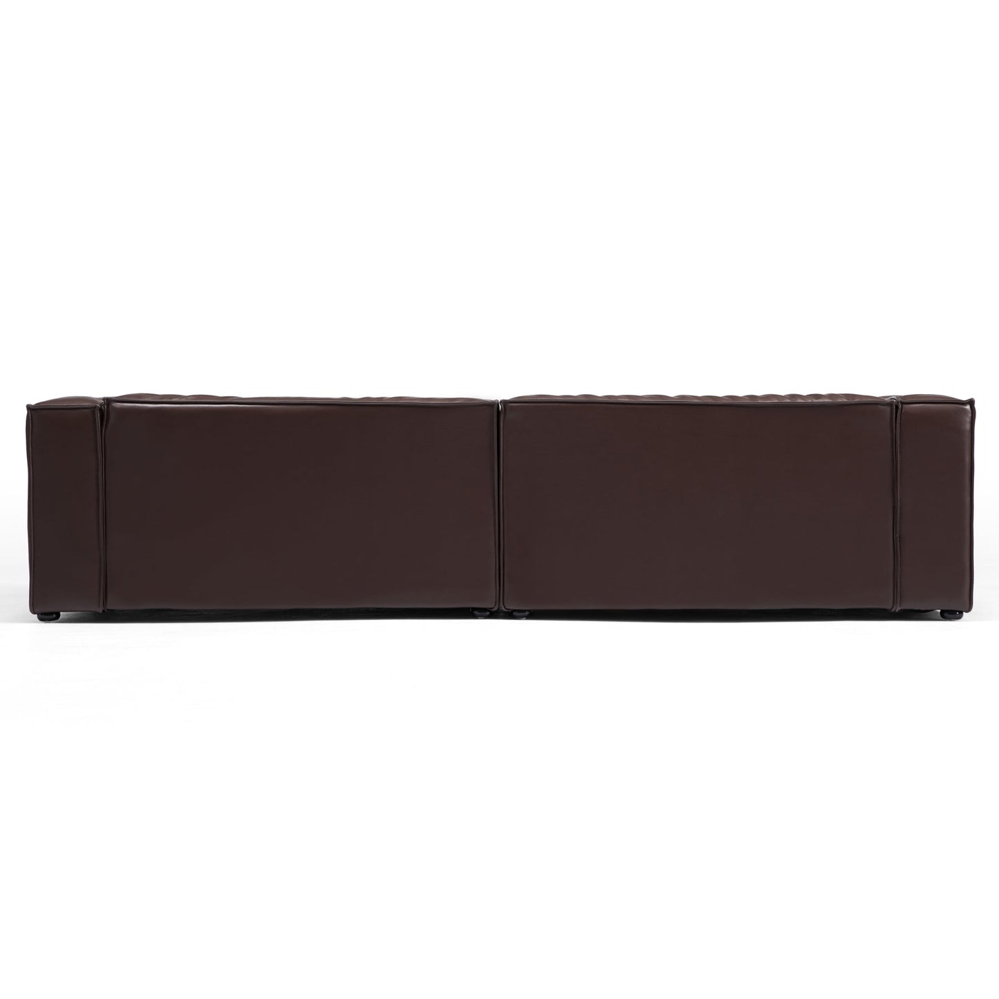 Wooden frame upholstery brown genuine leather double chaise sofa bed
