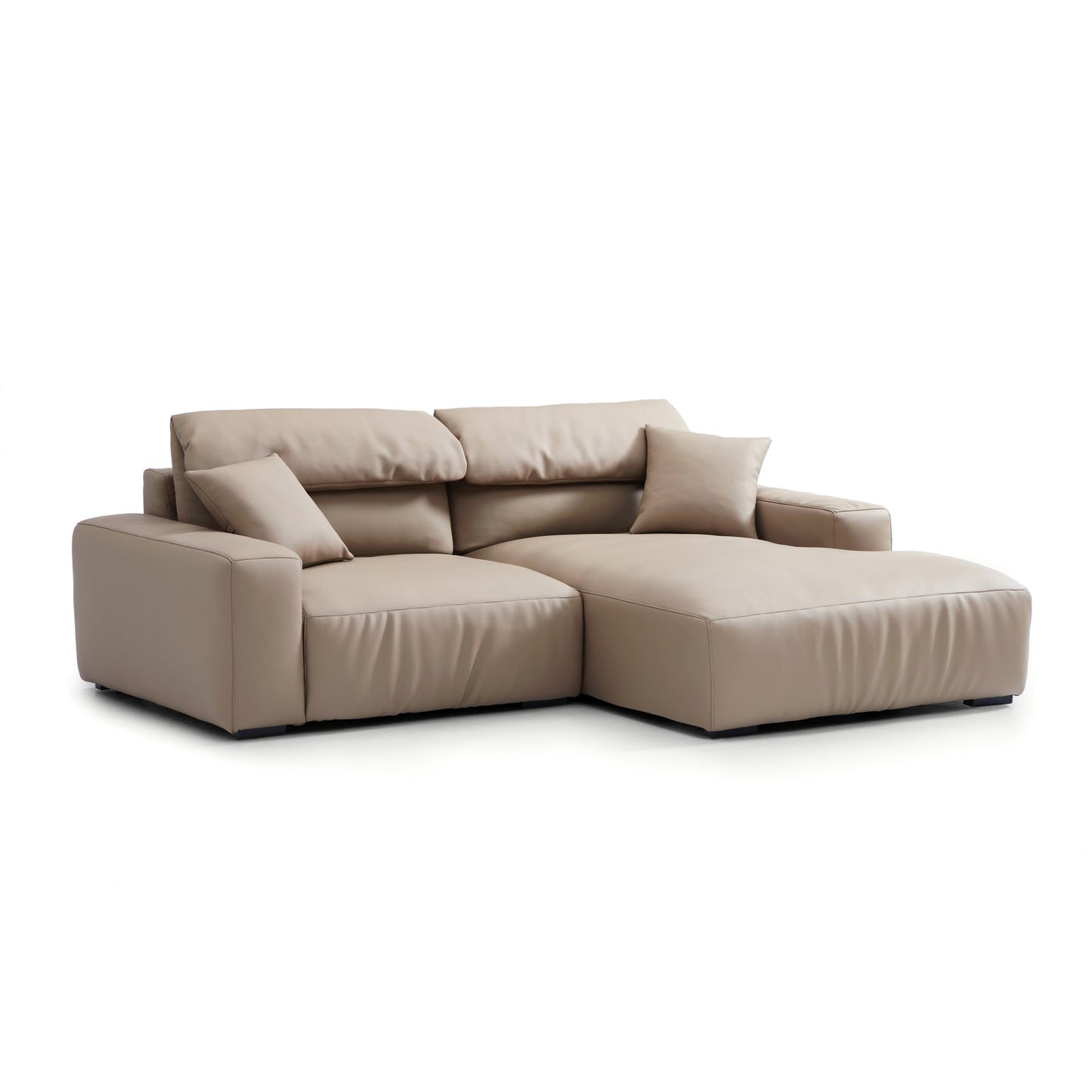 Khaki Genuine Leather Sectional Sofa with Chaise