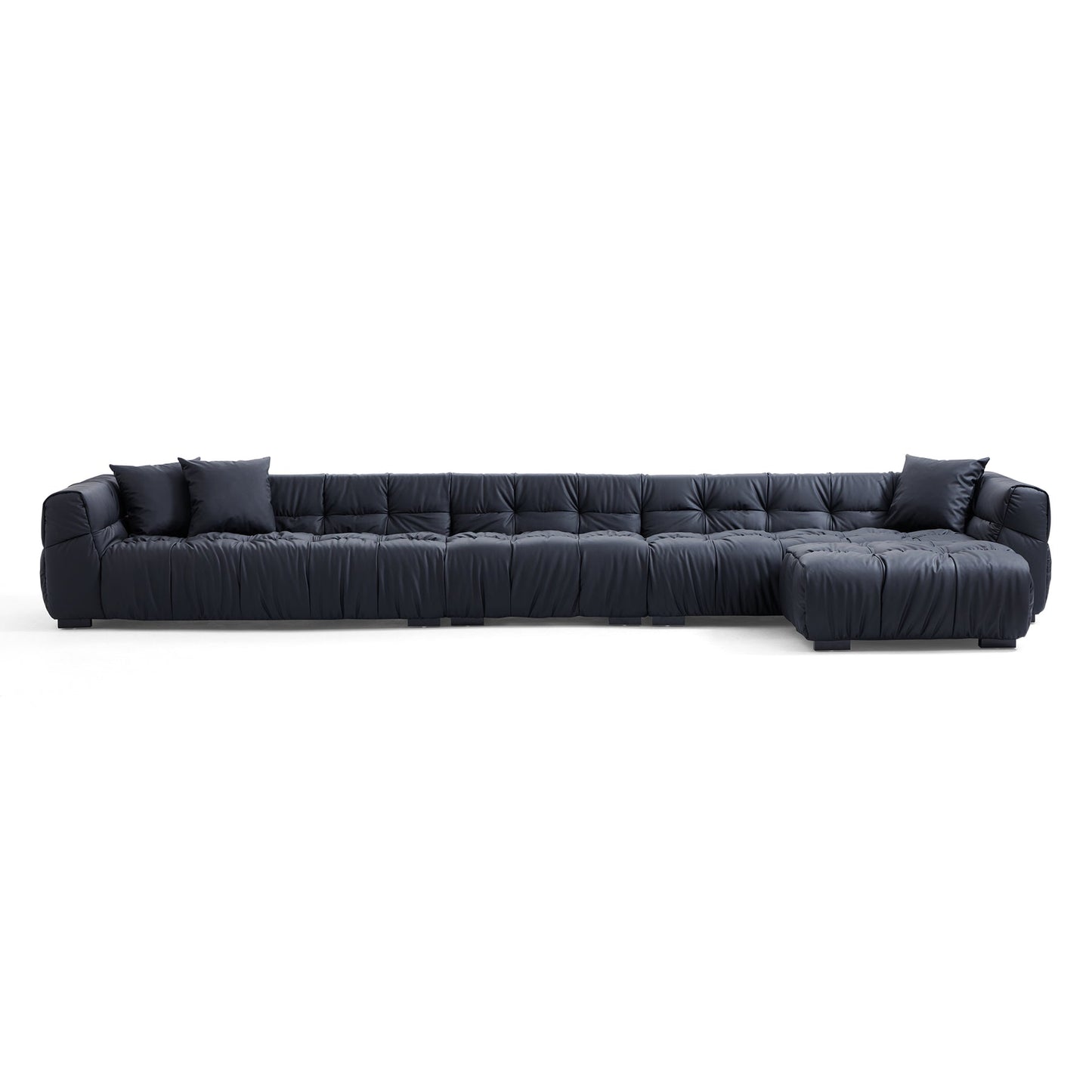 Comfortable puff black hi tech fabric sofa and ottoman