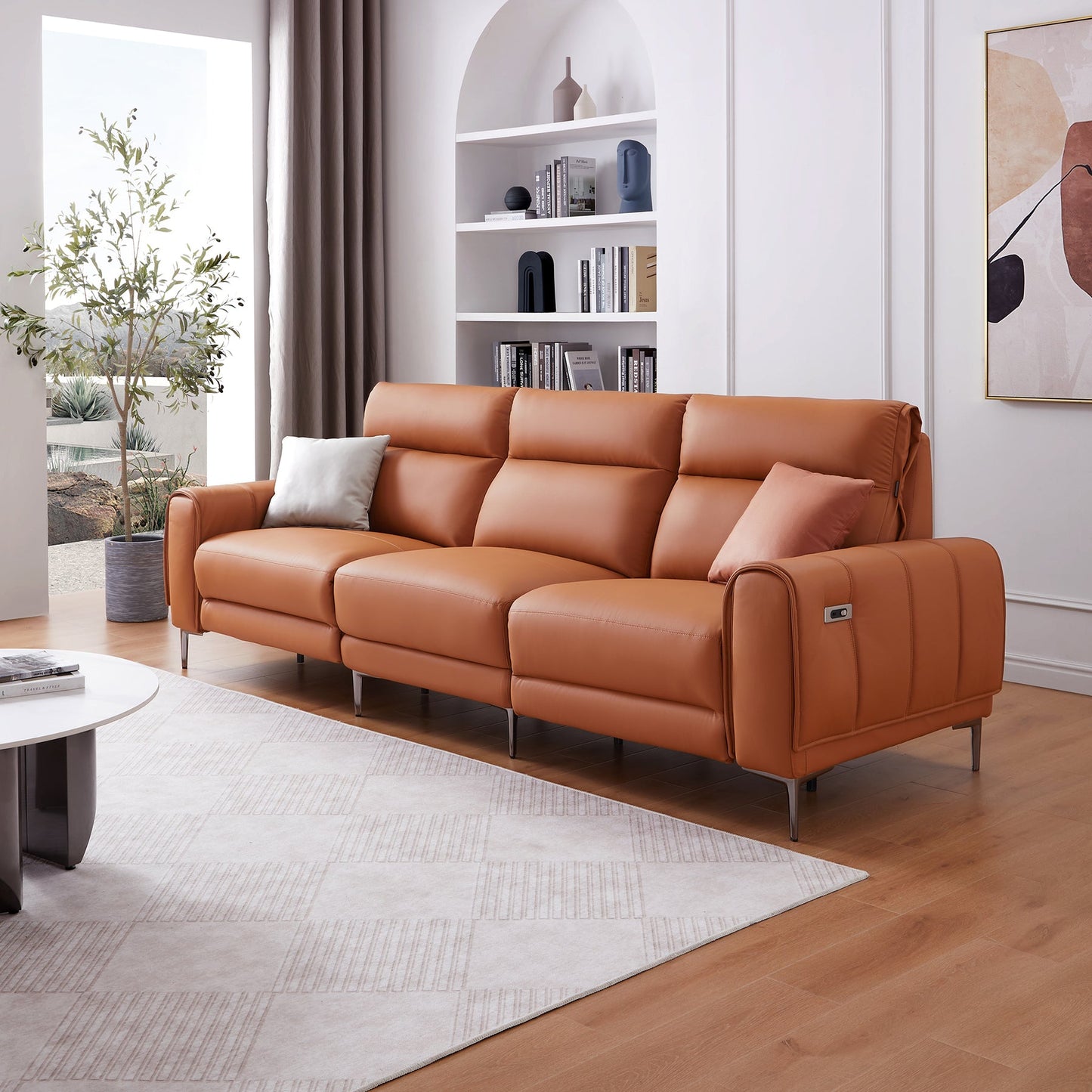 Top grain genuine leather electric recliner USB charging leather sofa