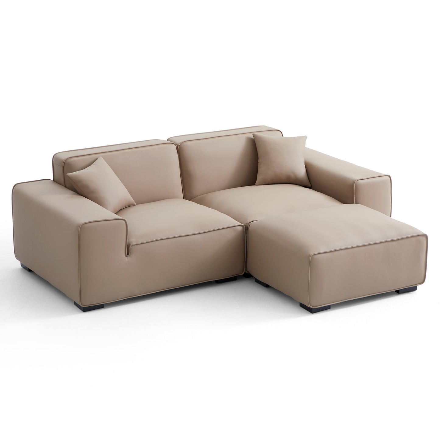 Genuine leather upholstery sofa with ottoman