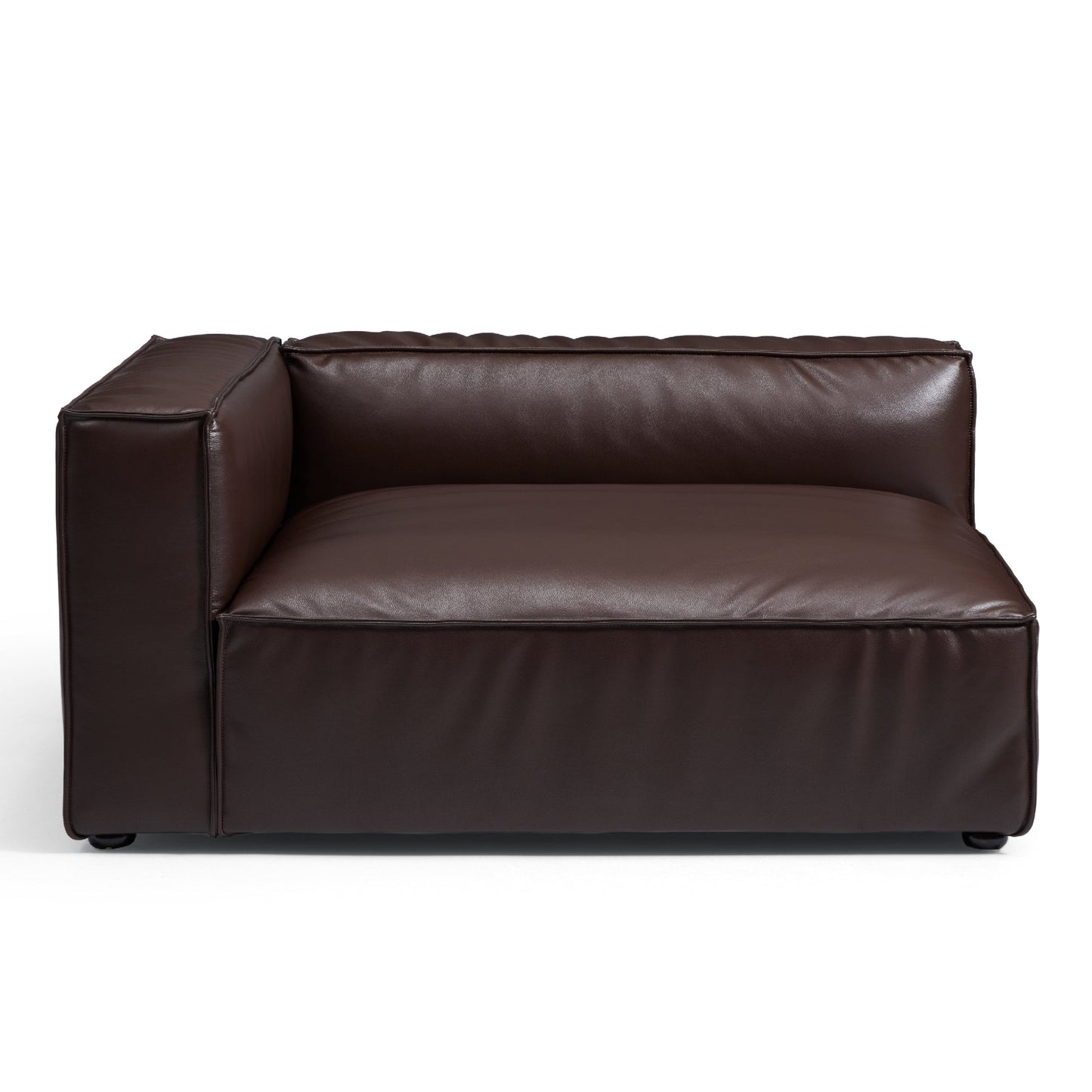 Wooden frame upholstery brown genuine leather double chaise sofa bed