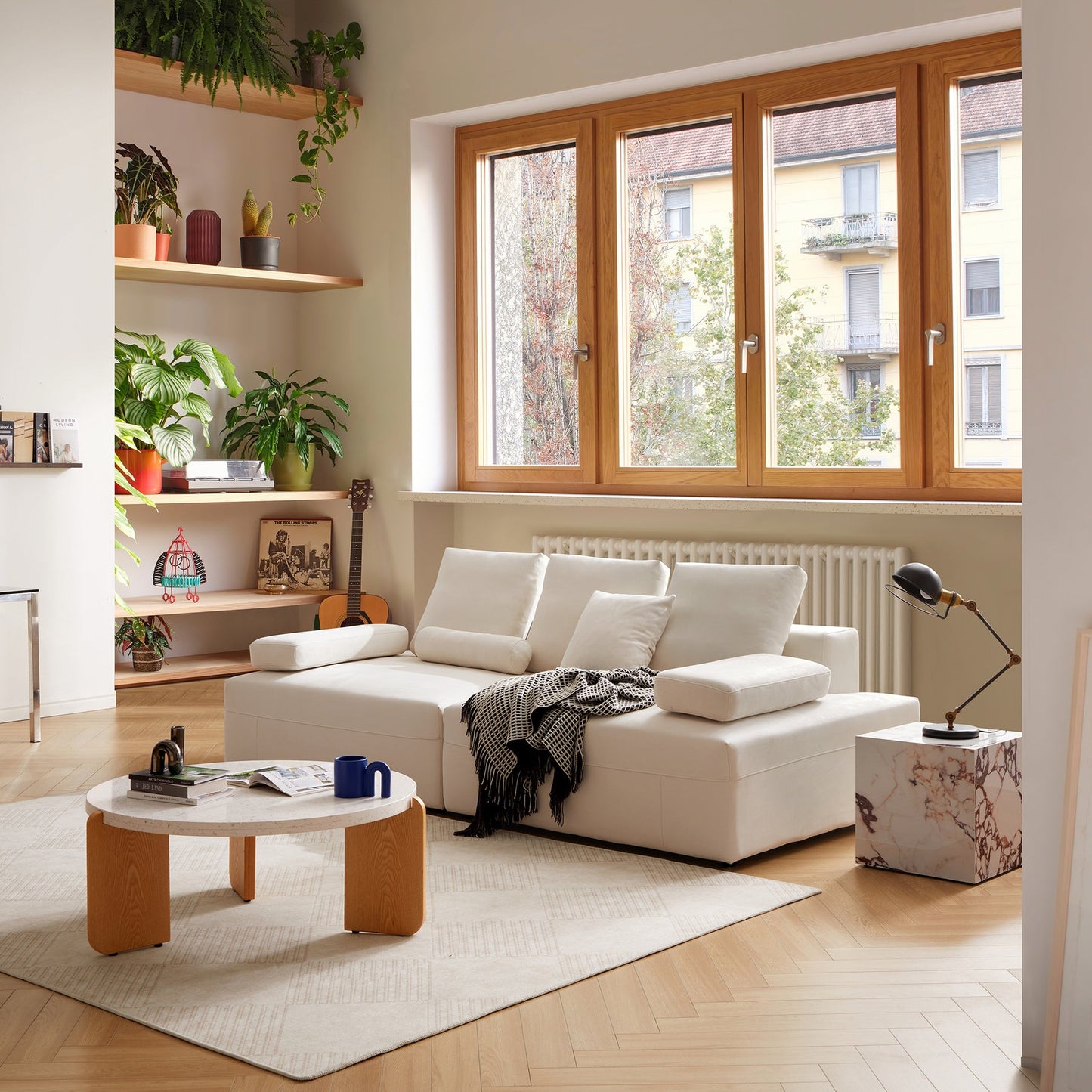 Apartment cloud beige matte fabric couch modular sofa