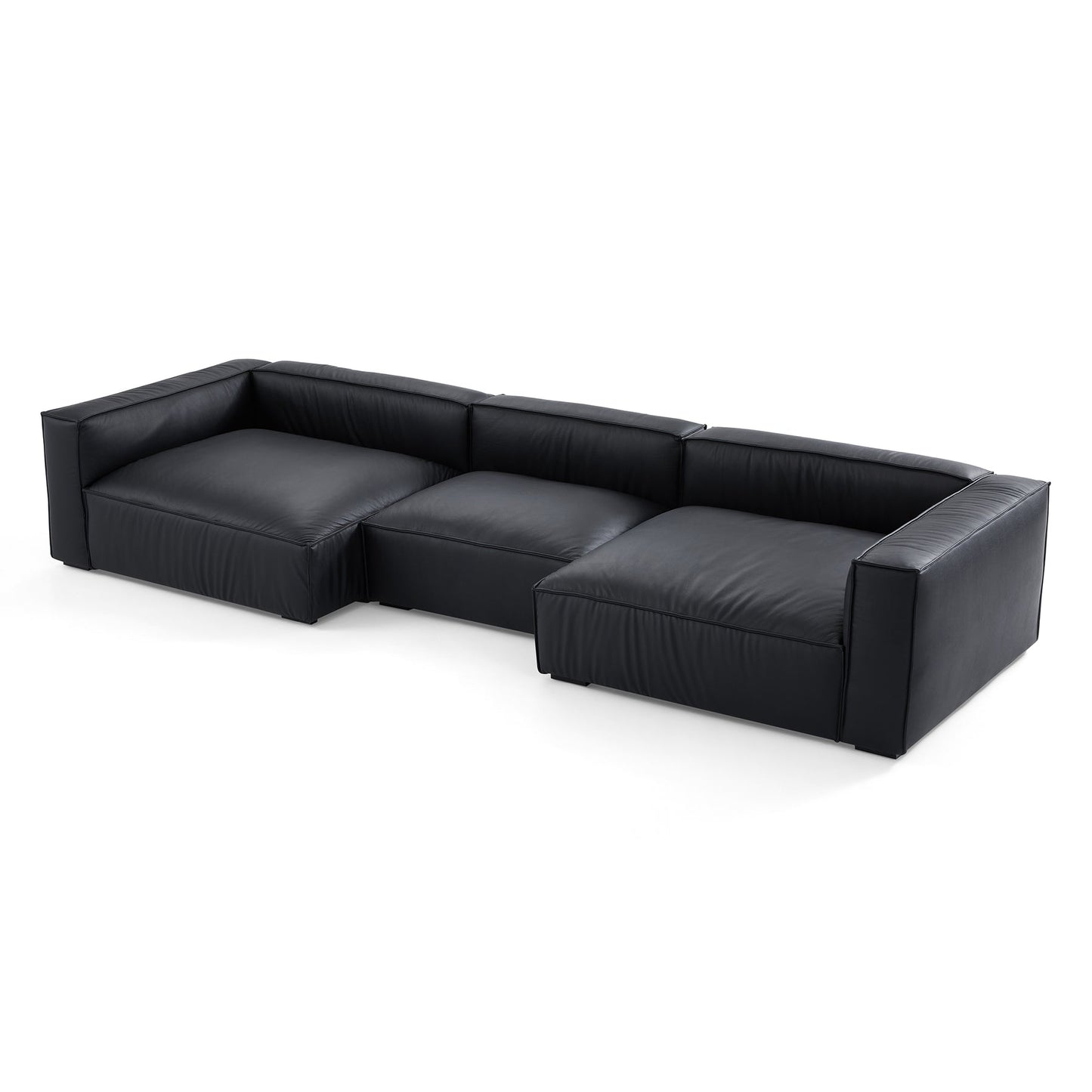 Modern furniture black genuine leather u shape sectional sofa