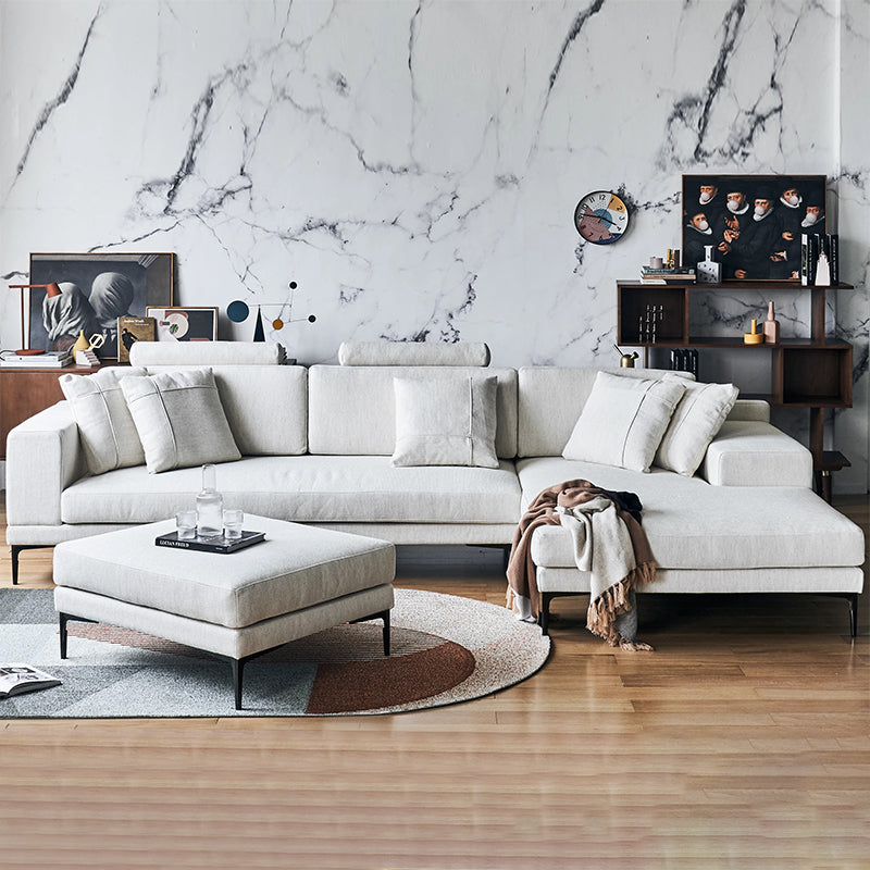Beige fabric modular L shaped 3 seater sectional sofa
