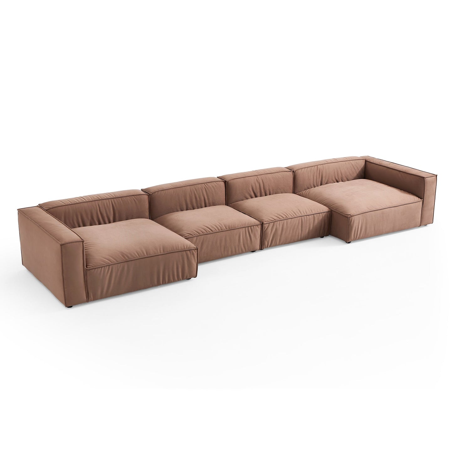 Brown Fabric Modern U-Shaped Sofa Bed Wooden Frame Sofa