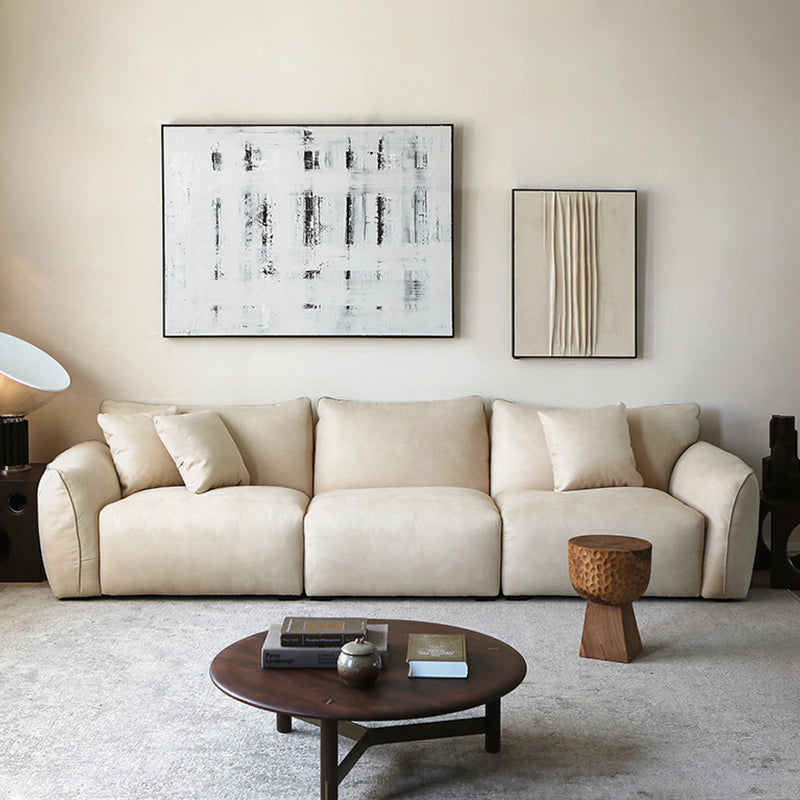 3 seater beige matte fabric modular couch upholstered sofa
