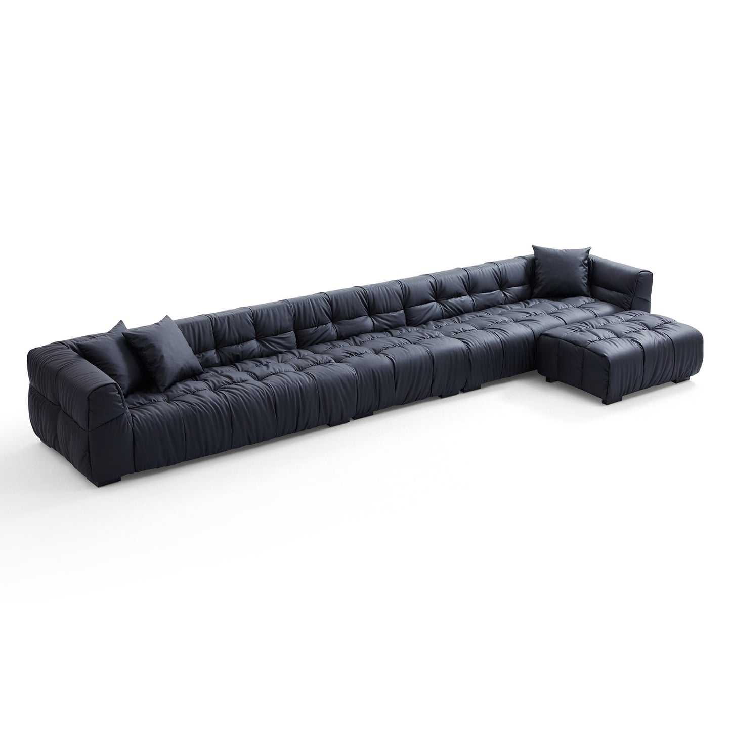 Comfortable puff black hi tech fabric sofa and ottoman
