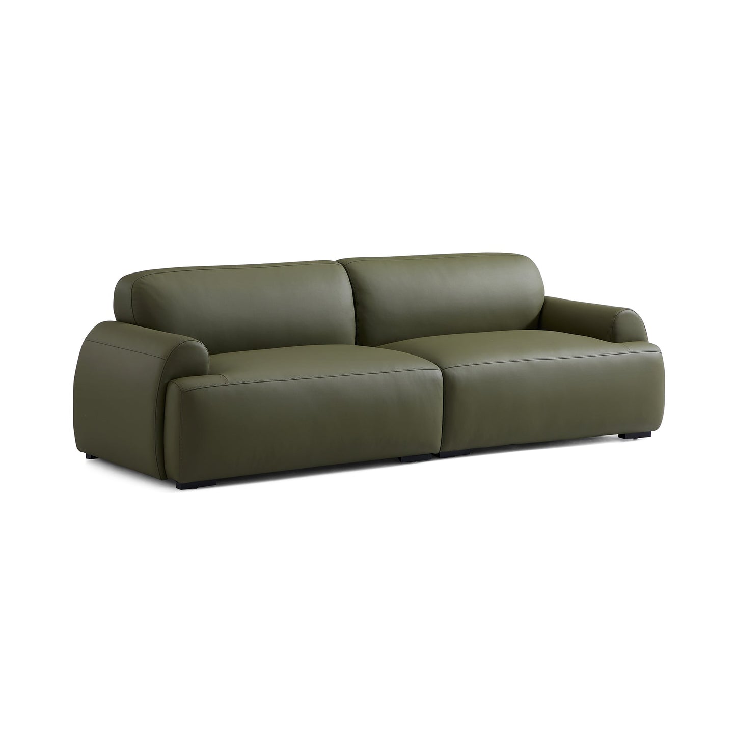 Middle back sponge filled sofa genuine leather cover modular 4 seater sofa olive
