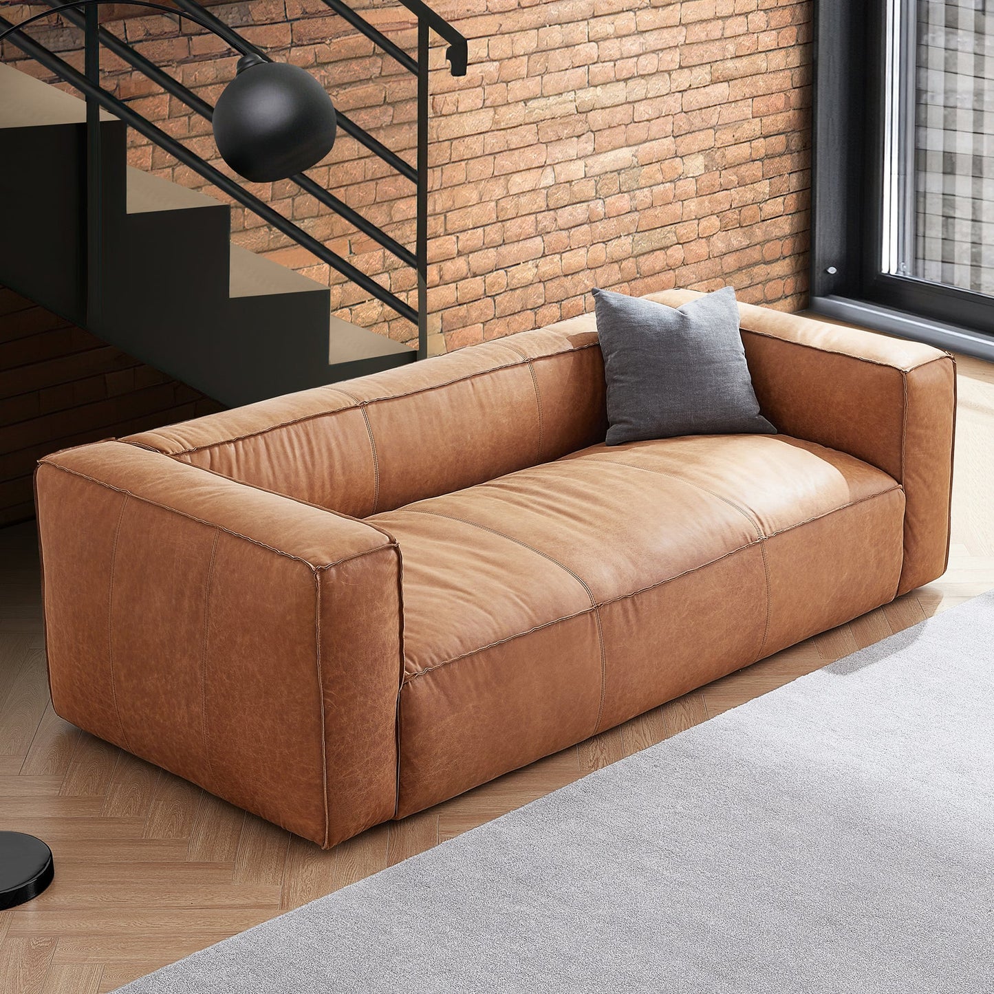 Modern brown top grain leather 3-Seater upholstery sofa