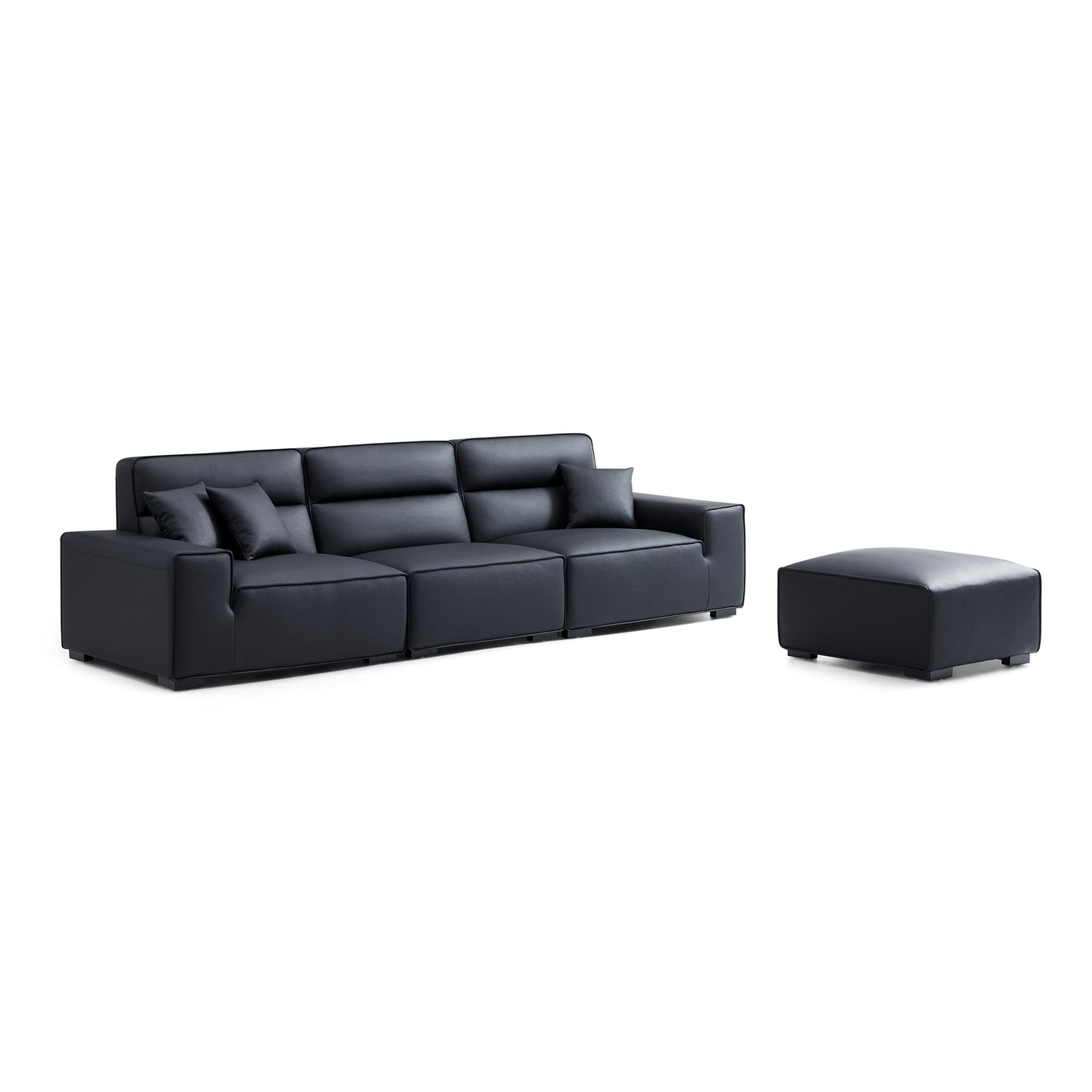 Modern living room high quality upholstered high back genuine leather sofa with ottoman