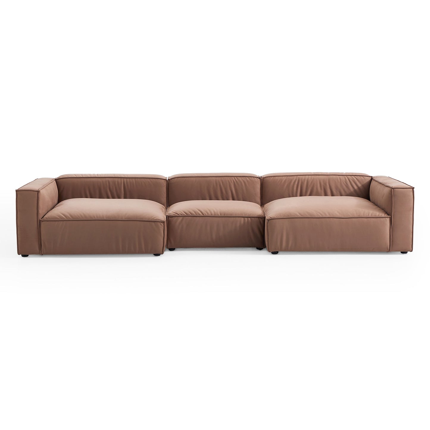 Brown Fabric Modern U-Shaped Sofa Bed Wooden Frame Sofa