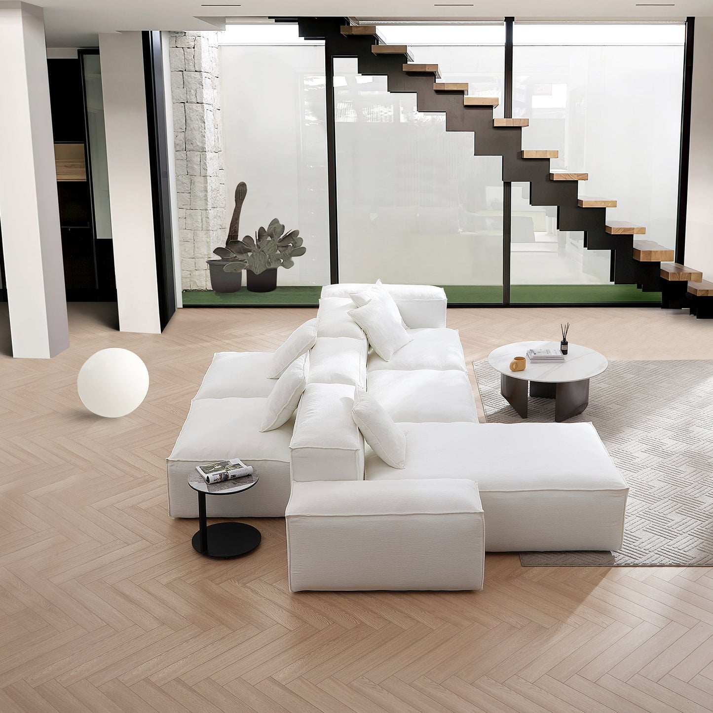 Modular L shape soft feather double side sectional sofa