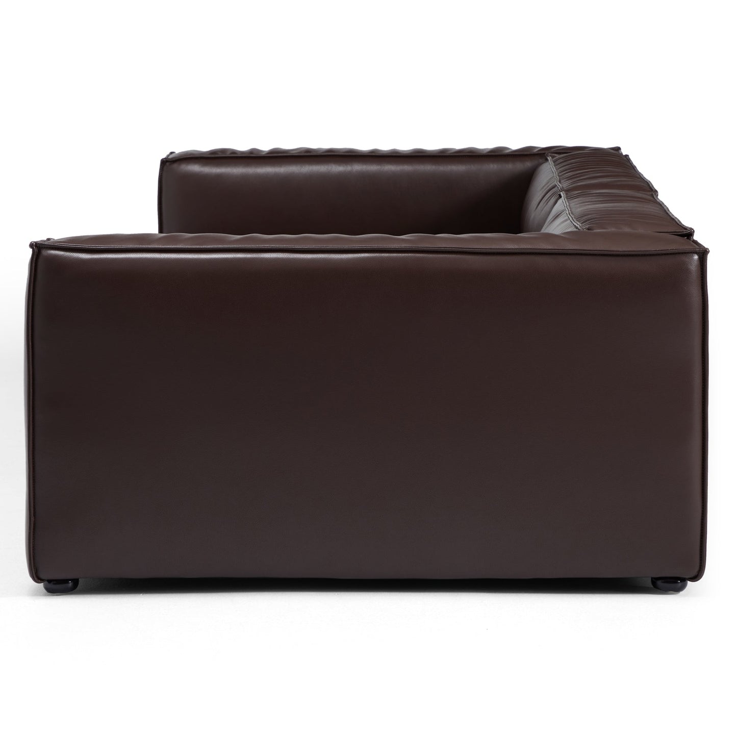 Wooden frame upholstery brown genuine leather double chaise sofa bed