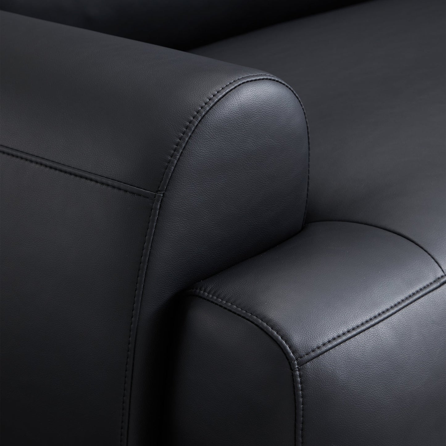 Home furniture office black genuine leather 4 seater sofa