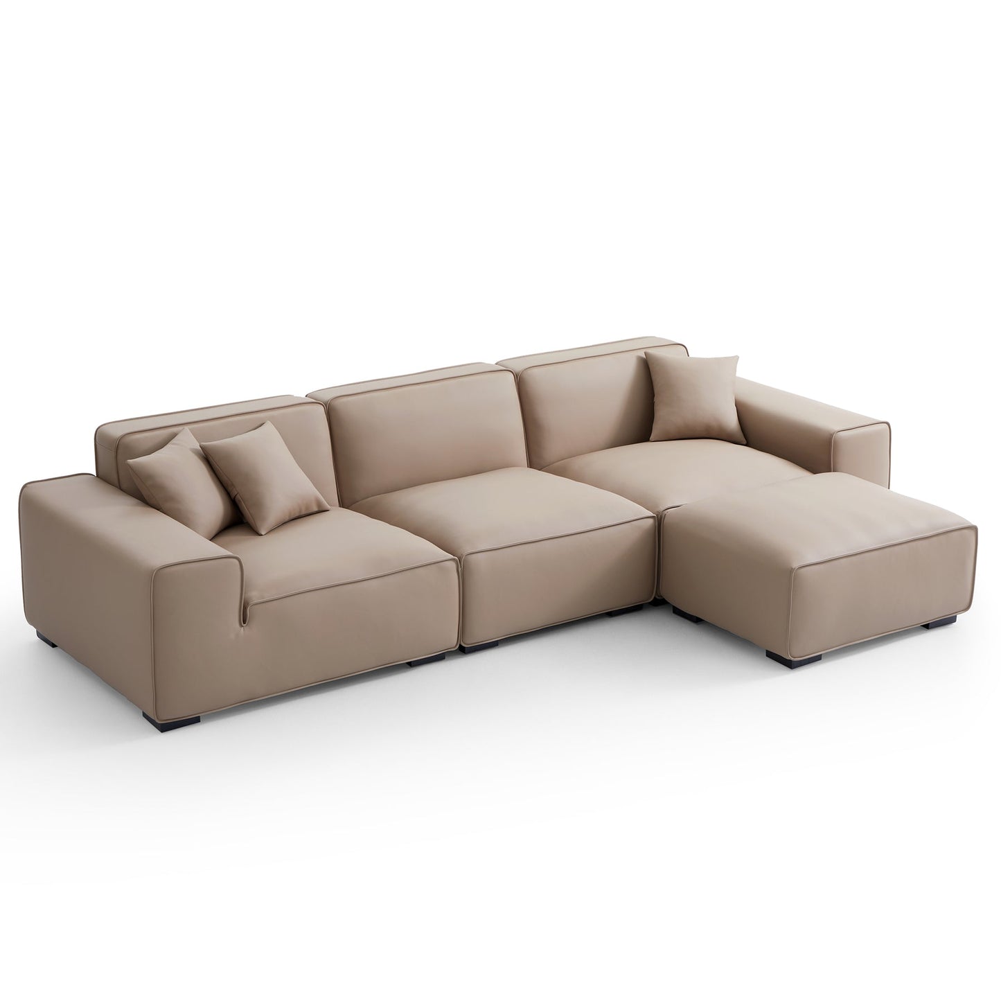 Genuine leather upholstery sofa with ottoman