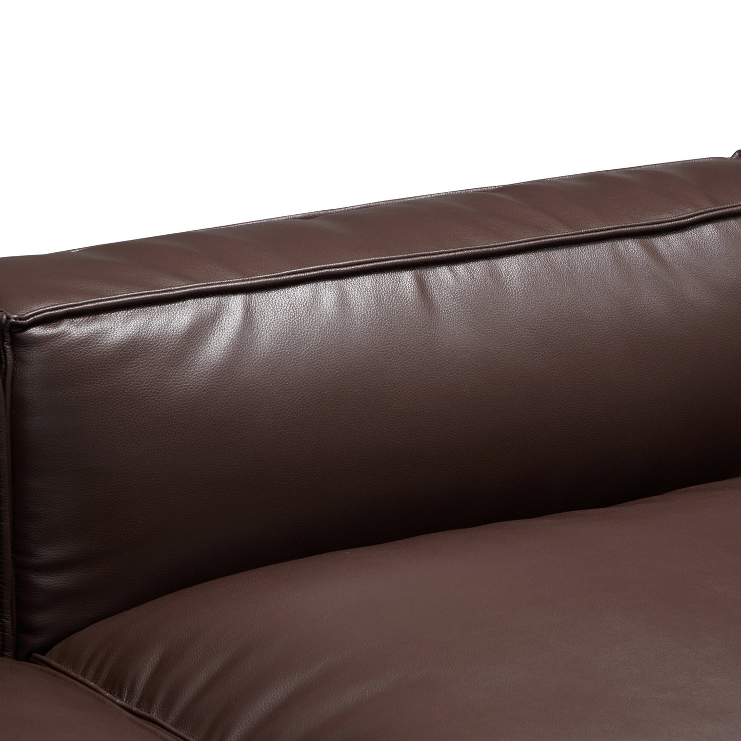 Wooden frame upholstery brown genuine leather double chaise sofa bed