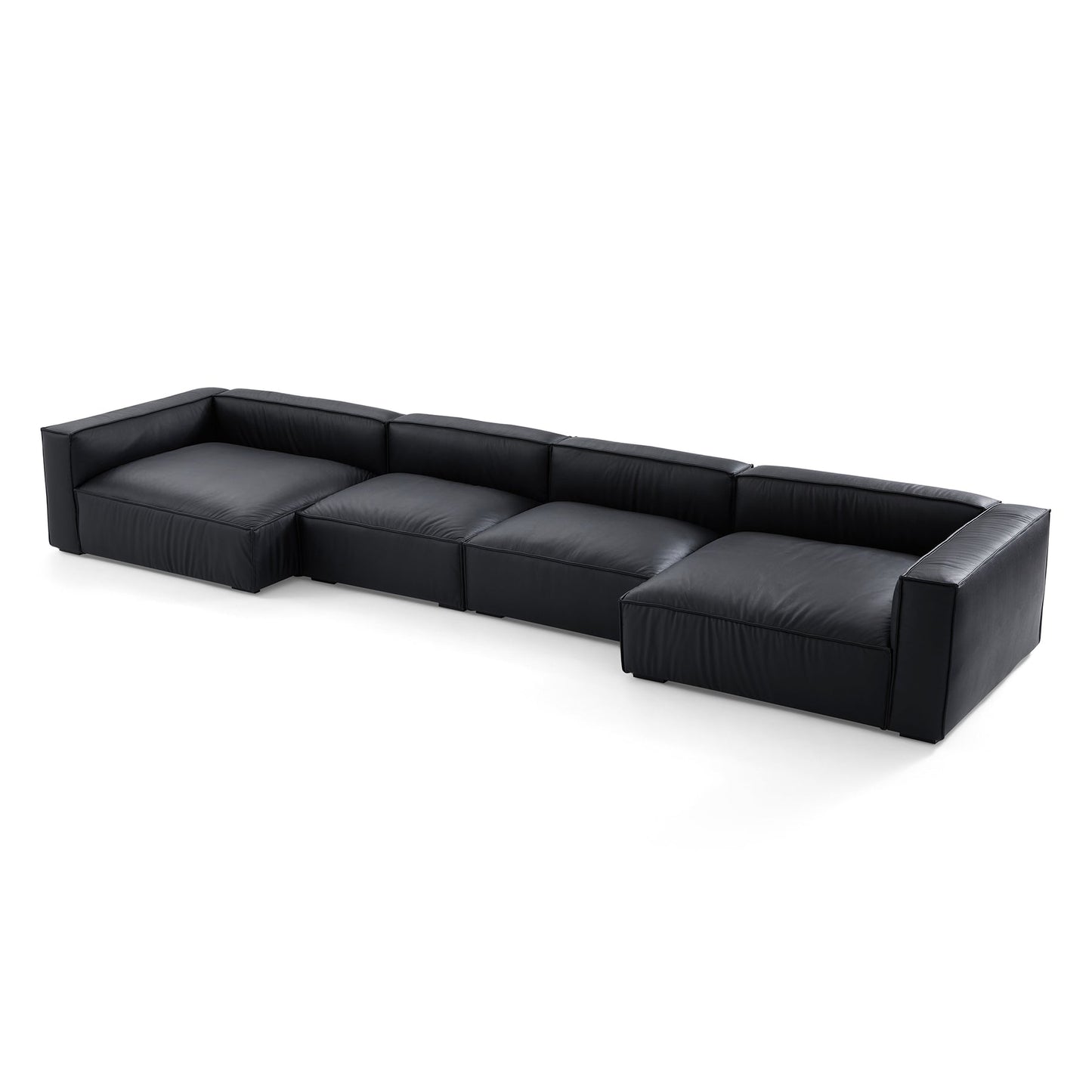 Modern furniture black genuine leather u shape sectional sofa