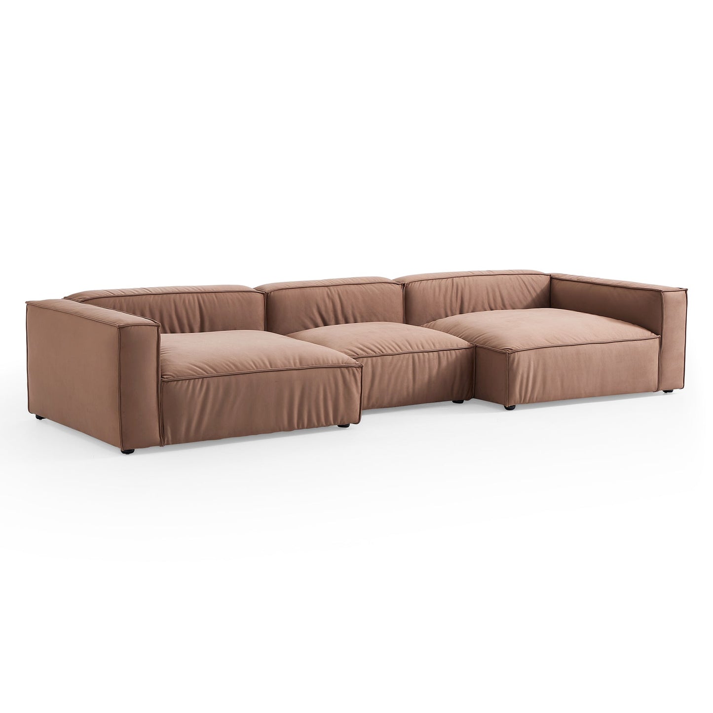 Brown Fabric Modern U-Shaped Sofa Bed Wooden Frame Sofa