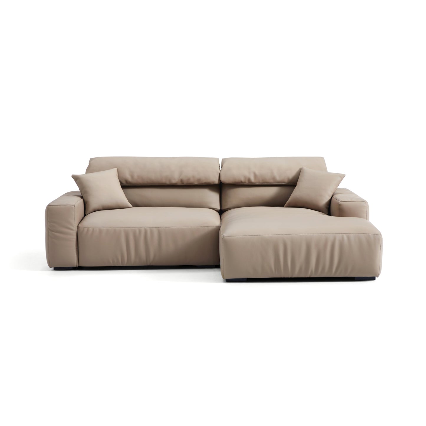 Khaki Genuine Leather Sectional Sofa with Chaise