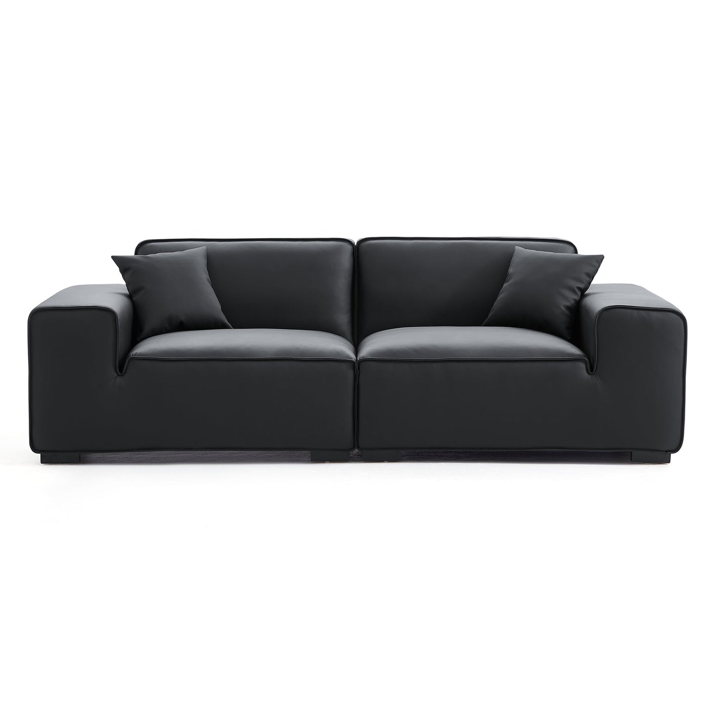 Modern style black genuine leather modular sofa